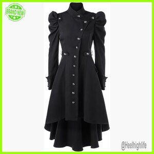 Steampunk Victorian Trench Coat Dress Long Sleeve Slim Fit Polyester